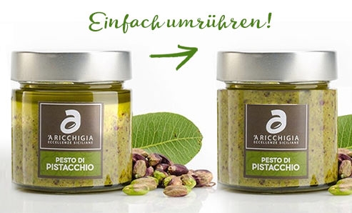 Pistazien Pesto vor und nach dem Verrühren